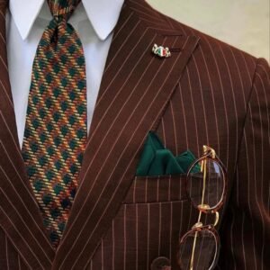 Brown Double-Breasted Pinstripe Suit